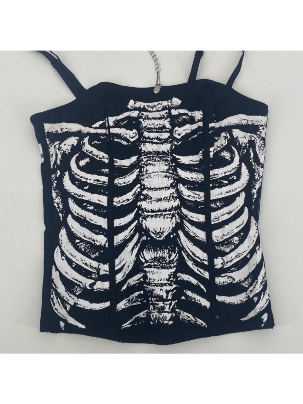 lip service Size M Black Corset Skeleton Grunge With Choker Necklace Y2K Goth - Picture 3 of 15